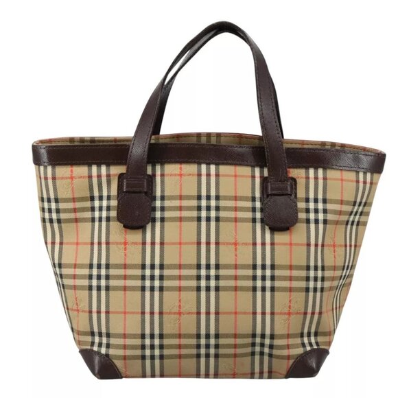 Burberrys Nova Check Hand Bag Canvas Leather Beige Brown Silver Auth - Picture 4 of 15